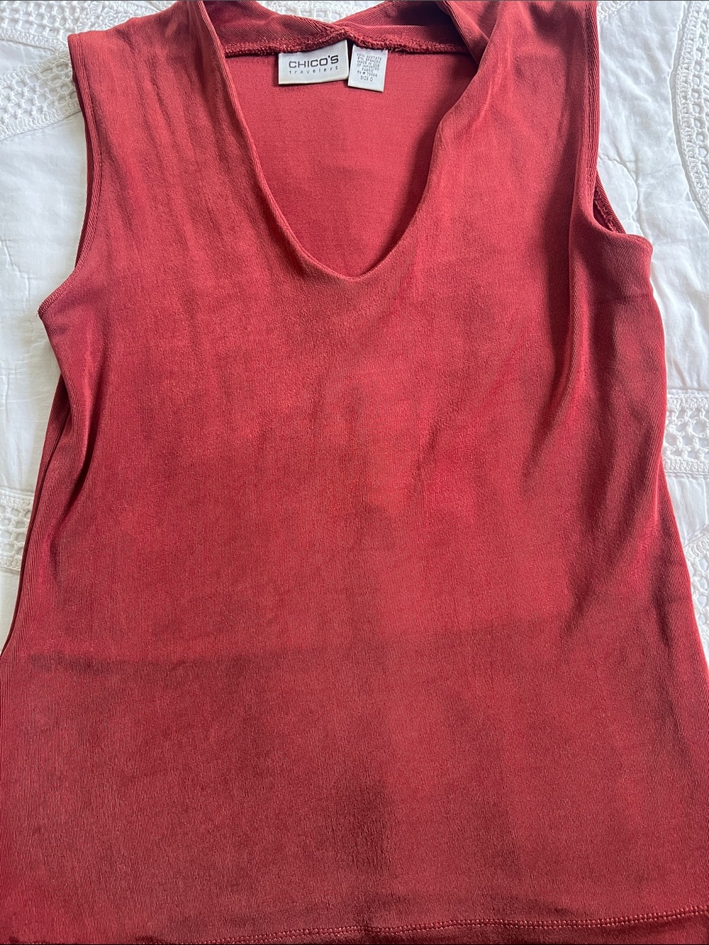 Chico's Traveler’s Sleeveless V-Neck Tank Top in Brick